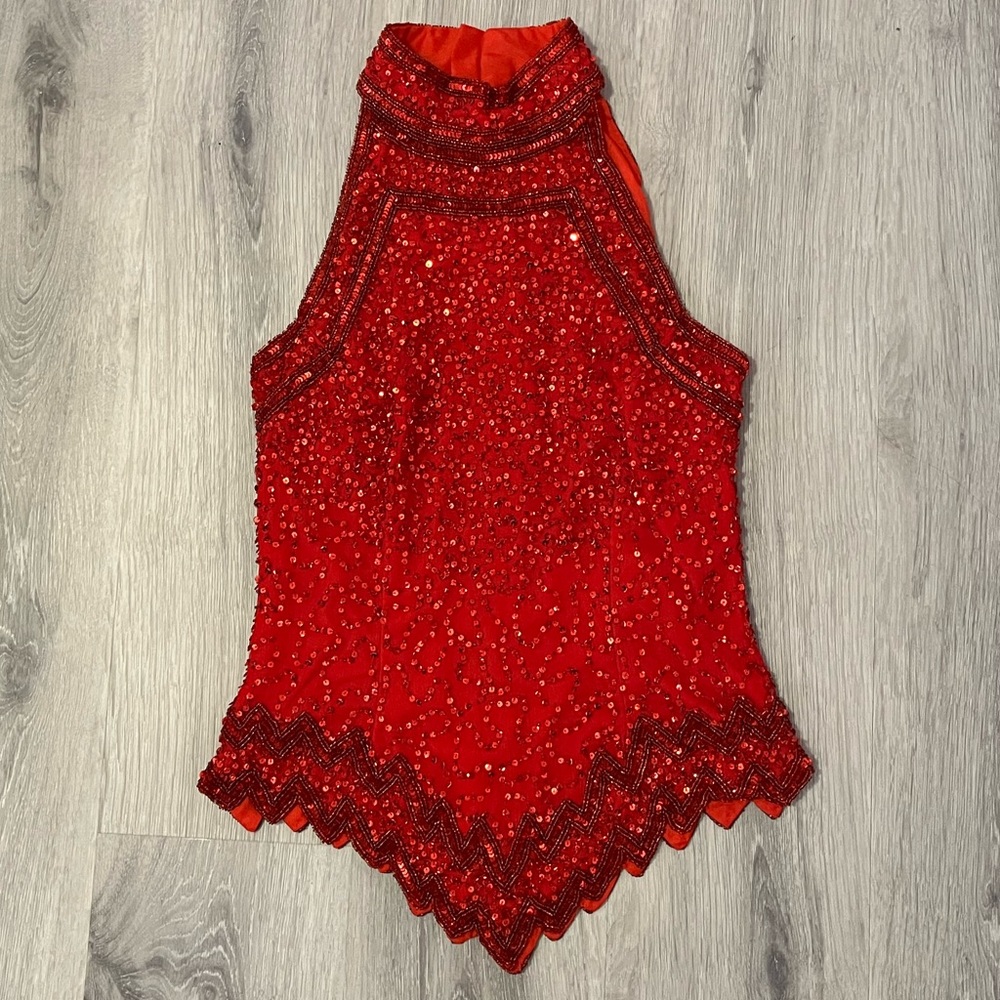 Y2k red sleeveless sequin blouse